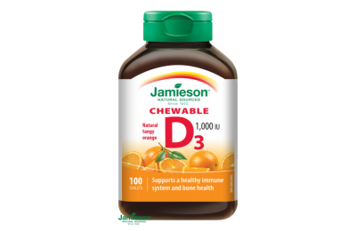 JAMIESON Vitamín D3 1000 IU tablety na cucání s příchutí pomeranče, 100 tbl